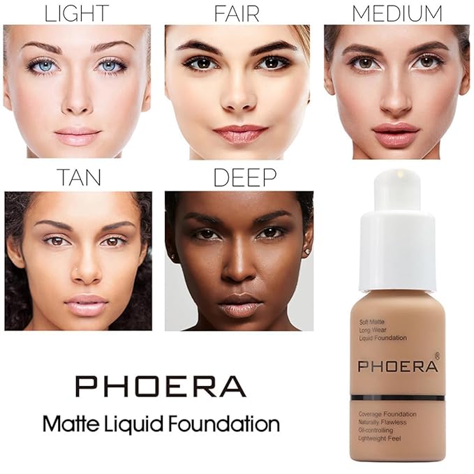 2 Pack PHOERA Foundation,Flawless Soft Matte 24 HR Oil Control Concealer Makeup,Full Coverage Foundation for Women and Girls (101 Porcelain)