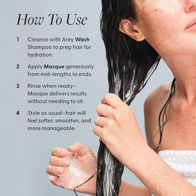 Arey Masque Deep Conditioner & Hair Mask | Deep Hydration for Medium to Coarse Hair | Reduces Breakage, Tames Frizz, Restores Softness & Shine | Shea butter, Silicone-Free, Vegan (6.76 Fl Oz)