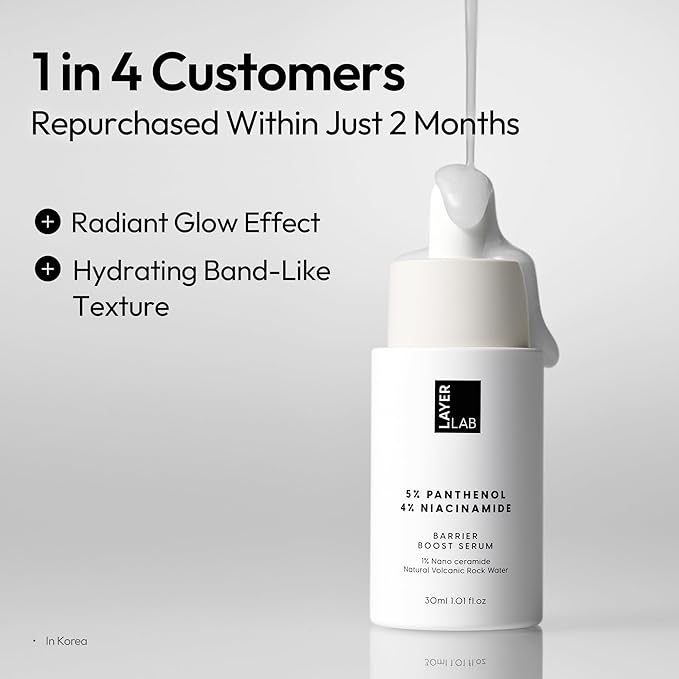 LAYERLAB Barrier Boost Serum with 5% Panthenol 4% Niacinamide, Soothing Korean Skincare for Sensitive Skin with Nano Ceramide Volcanic Water to Support Moisture Barrier Deep Hydration 30ml 1.01 fl.oz.