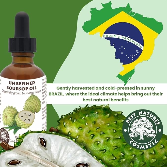 Virgin Soursop Oil (Anona Muricata, Graviola, Guanabana) – 100% Pure, Organic, Cold-Pressed, Unrefined – 1oz - 30ml – Natural Facial Oil & Moisturizer for Dry, Damaged, or Sensitive Skin.