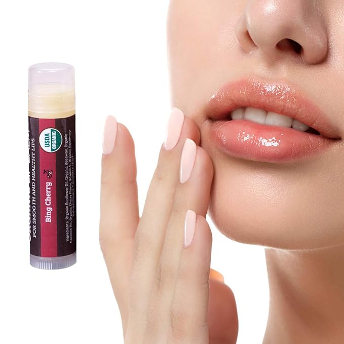 Earth's Daughter USDA Organic Lip Balm 4-Pack Stocking Stuffers - Cherry Flavor - Beeswax, Coconut Oil, Vitamin E - Best Lip Repair Chapstick for Dry Cracked Lips.