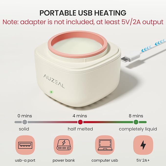 AUZEAL Mini Eyebrow Wax Kit for Women, Wax for Eyebrows Hair Removal, 26 Eye brow Waxing Sticks, 100g Brow Waxing Beads, USB Fast Heat, Smart Constant Temp, Travel or Home Use