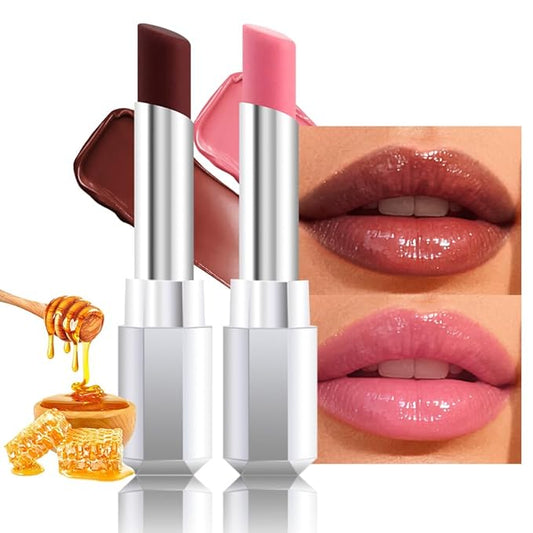 Honey Lipstick Tinted Lip Balm - Shine Moisturizing Lipstick for Women, Natural Nourishing Hydrating Lip Color Gloss Stain for Dry Lips, Tint Sheer Lightweight Makeup, Vegan - 2Pc Black & Pink