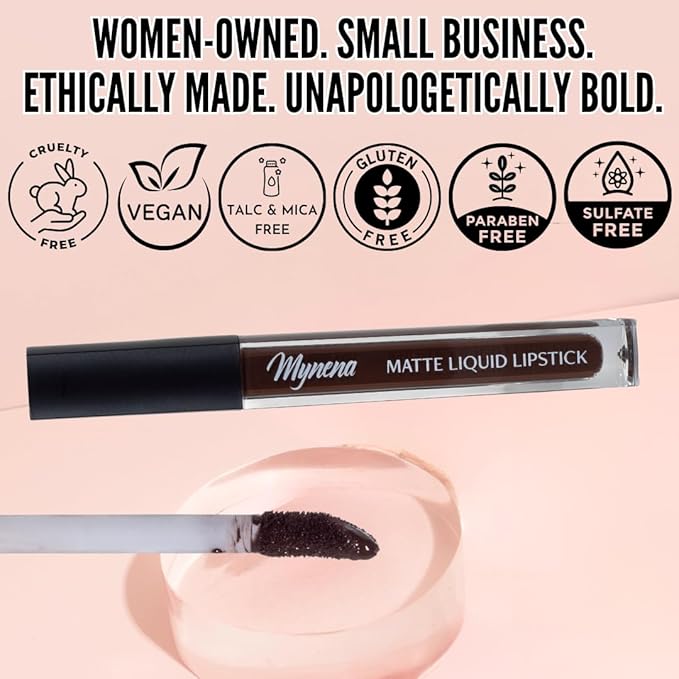 Mynena Neutral Dark Brown Matte Liquid Lipstick | Long-Lasting Comfort | Smudge-Proof Transfer-Resistant Vegan & Cruelty-Free | Full Coverage Non-Drying True Pigment | All-Day Wear Lip Color | Kiona
