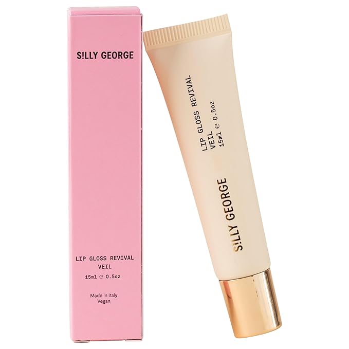 Silly George Lip Gloss Revival - Glossy Hydrating Glaze with Peptides, Shea Butter, & Moisturizing Argan, Macadamia, Babassu Oil for Dry Lips, Clean Beauty Products, Veil, 15ml Tubes