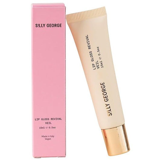 Silly George Lip Gloss Revival - Glossy Hydrating Glaze with Peptides, Shea Butter, & Moisturizing Argan, Macadamia, Babassu Oil for Dry Lips, Clean Beauty Products, Veil, 15ml Tubes