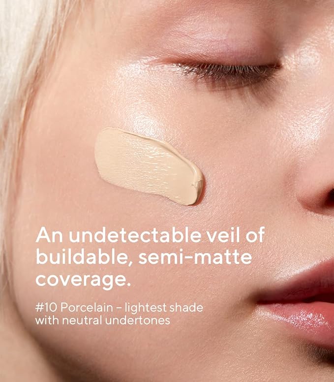 MÁDARA Organic Skincare |SKINONYM Semi-Matte Peptide Foundation, #10 PORCELAIN, 30ml – Natural foundation with collagen-supporting peptides, Semi-matte finish, Buildable coverage, Skincare benefits