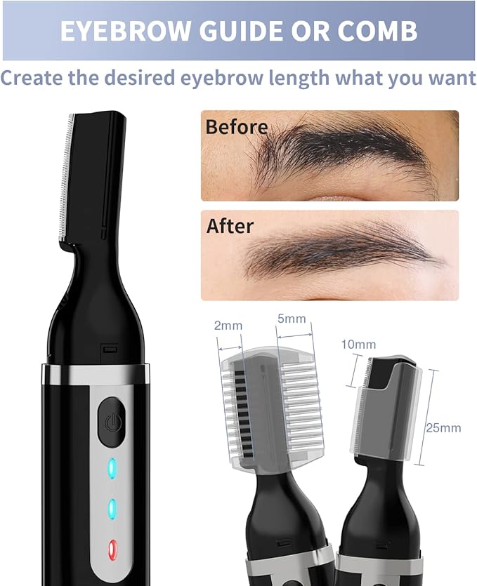 Dapsang Eyebrow Trimmer, Electric Eyebrow Razor for Women Men, Rechargeable Painless LED Light Facial Hair Shaver Remover with Rinseable Blade for Face Lips Neck Leg