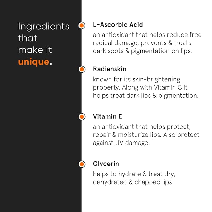 Minimalist Lip Balm for Moisturizing, Softening & Brightening Lips | 8% L-Ascorbic Acid with Vitamin E, Radianskin & Glycerine | For Women & Men | 0.42 Oz / 12 gm