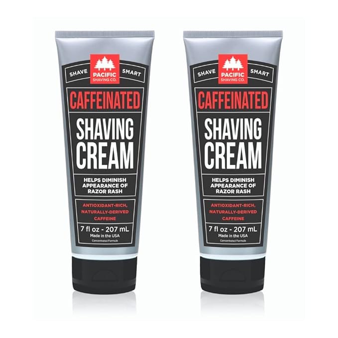 Pacific Shaving Company Caffeinated Shaving Cream - Caffeine, Shea Butter + Spearmint Antioxidant Shaving Cream - Clean Formula for a Hydrating, Redness Reducing + Irritation-Free Shave (7 Oz, 2 Pack)