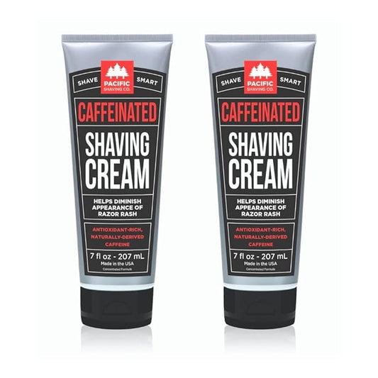 Pacific Shaving Company Caffeinated Shaving Cream - Caffeine, Shea Butter + Spearmint Antioxidant Shaving Cream - Clean Formula for a Hydrating, Redness Reducing + Irritation-Free Shave (7 Oz, 2 Pack)