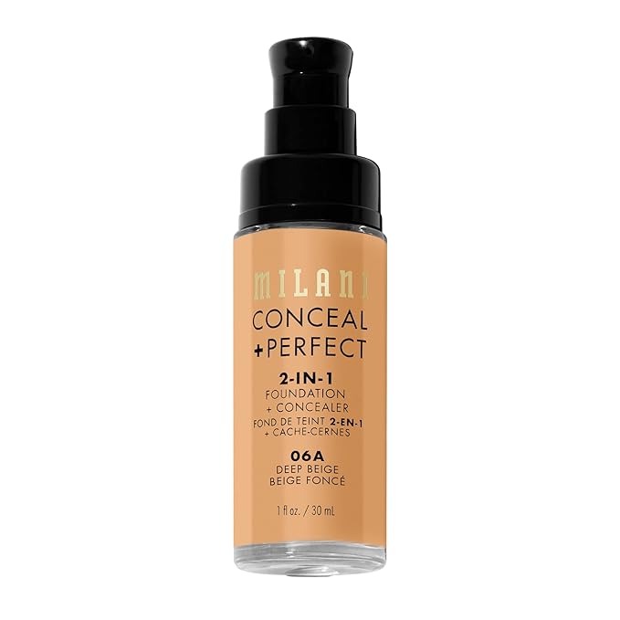 Milani Conceal + Perfect 2-in-1 Foundation + Concealer for a Flawless Complexion, Under Eye Corrector, Cover Redness and Imperfections, Waterproof and Sweatproof - Deep Beige