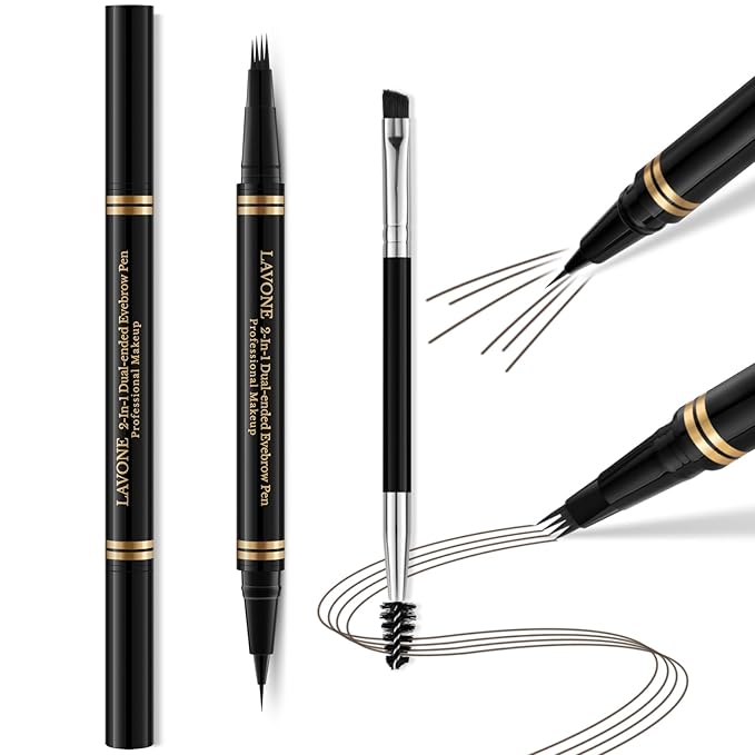 Eyebrow Pen,2-in-1 Waterproof Eyebrow Pencil with 4 Tip Microblading Brow Pen and Ultra-Precise Brow Pencil,with Dual-ended Eyebrow Brush,Eyebrow Makeup for Natural Looking - Medium Brown