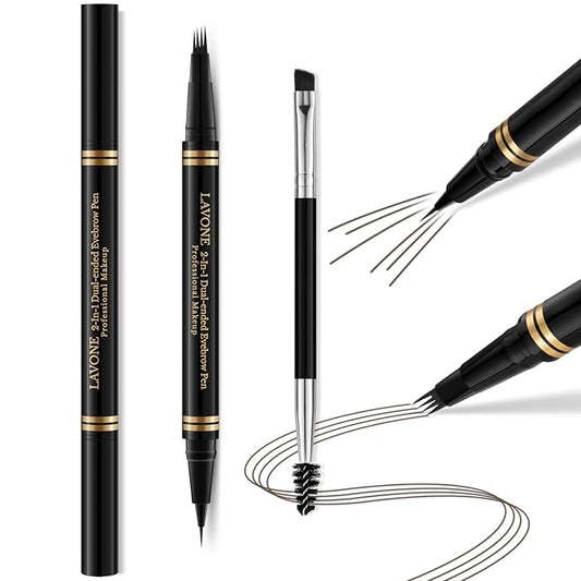 Eyebrow Pen,2-in-1 Waterproof Eyebrow Pencil with 4 Tip Microblading Brow Pen and Ultra-Precise Brow Pencil,with Dual-ended Eyebrow Brush,Eyebrow Makeup for Natural Looking - Medium Brown