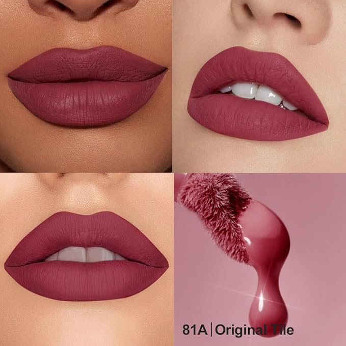 Soft Matte Liquid Lipstick in Dusty Mauve Rose, High Pigment Full Coverage Matte Lip Color, Waterproof Smudge-Proof Non-Transfer Lightweight Liquid Lipstick for Long-Wearing Everyday Makeup 81A