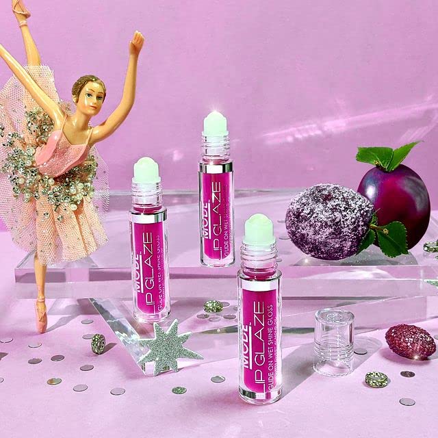 MODE Lip Glaze Flavored Lip Gloss SUGAR PLUM FAIRY Delicious Yummy Flavor, Roll On Sweet Wet Nourishing Shine, Hydrating Moisturizing Natural Skincare Fruit Oils, Made in NY USA