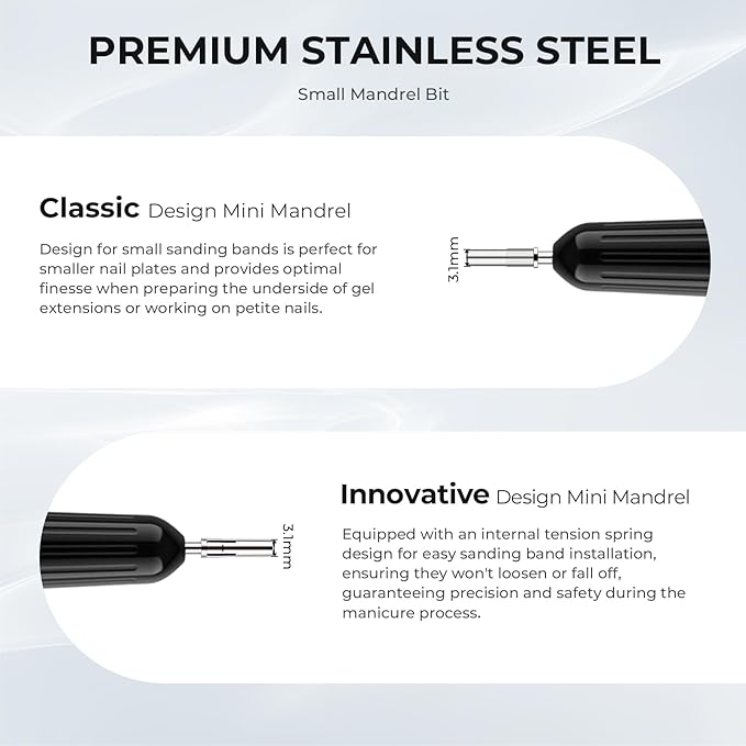 Lavinda Nail Drill Bits for Small Sanding Bands 3.1 MM Small Mandrel Bit for Electric Drill File Machine, Acrylic Nails Manicure Nail Art DIY Used, Sanding Bands Not Included