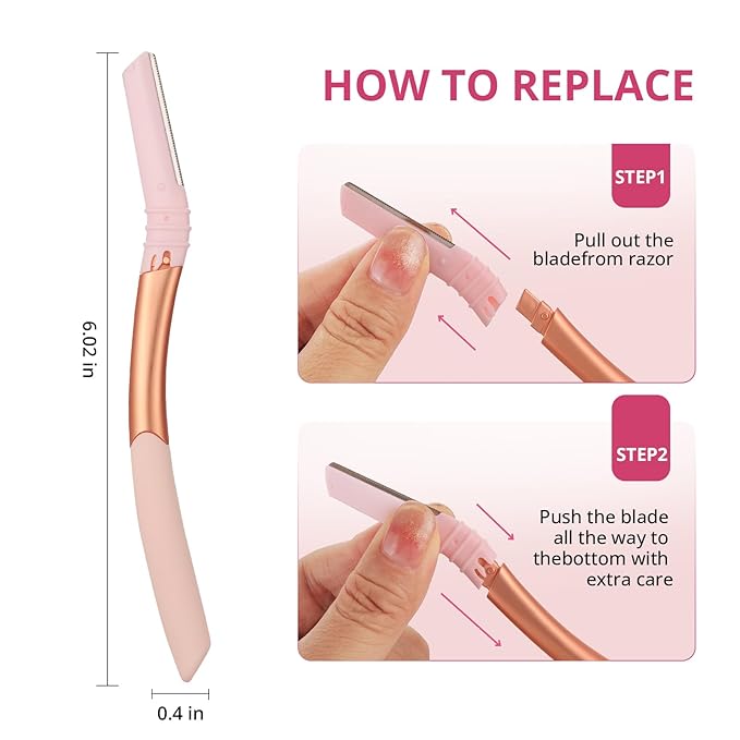 Mistfree Dermaplane Razor for Women Face, Eyebrow Razor Refills with 10 Razor Head, Reusable Face Razors, Professional Dermaplaning Tool for Exfoliation, Peach Fuzz Removal, Eyebrow Shaping