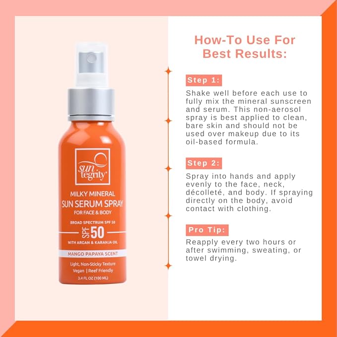 Milky Mineral Sun Serum Spray for Face & Body - Broad Spectrum SPF 50, 3.4oz
