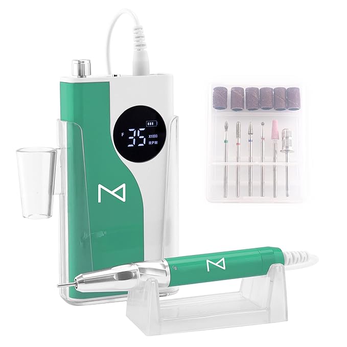 M – Ying Yang Brushless Nail Drill 35K RPM | Pro Cordless Efile 85W | Rechargeable USB-C Fast Charging | Portable Aluminum Alloy Shell | Quiet Low Vibration Tool for Acrylic Gel Nails (Green)