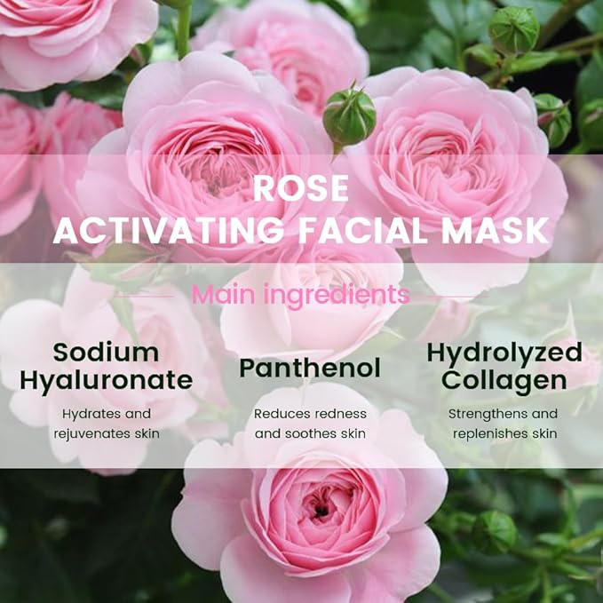 CAKAILA 8 Pack Rose Face Mask,Pink Face Masks Skincare Spa Day Kit Supplies,Spa Party Favors for Women,Sheet Facial Mask Skincare Gifts Set,Moisturize Soothe for All Skin Types