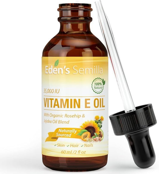 100% Plant Extract Vitamin E Oil 35,000 IU + Organic Rosehip & Jojoba Blend - Fast Absorbing Skin Protection for Face & Body. Pure Ingredients - Ideal for Sensitive Skin - Use Daily