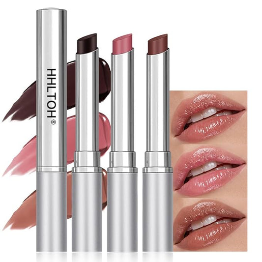 Honey Tinted Lip Balm Lipstick Set of 3, Nude + Pink + Black, Sheer Hydrating & Lightly Tinted Lip Color, Moisturizing Nourishing Lip Balm with Natural Black Cherry Tint, For All Skin Tones