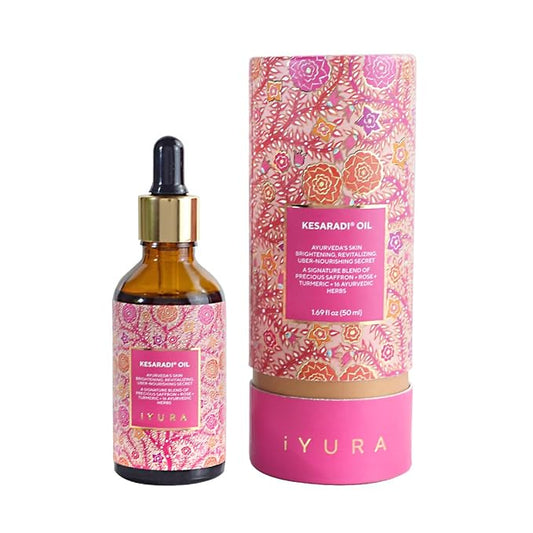 Brightening Saffron Face Oil – iYURA Kesaradi | 100% Natural & Authentic Ayurvedic | Works in 3 Drops Daily for Visibly Brighter, Glowing, Youthful Skin | Non-Greasy & Lightweight | 1.69 fl oz (50 ml)