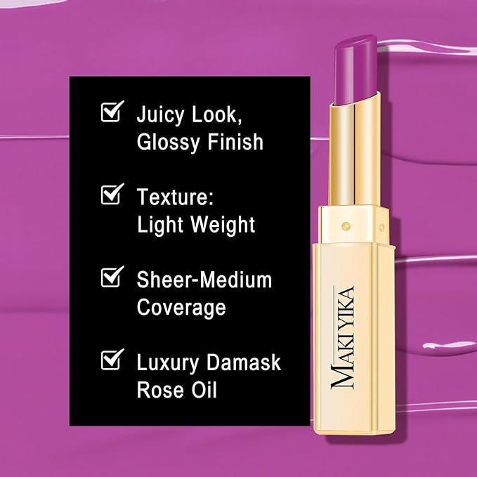 MAKI YIKA 3Pc Moisture Lipsticks for Women Nude Pink Purple Lipstick Hydrate Tinted Lip Balm for Dry Cracked Lips Glossy Lip Color, MA55/62/65
