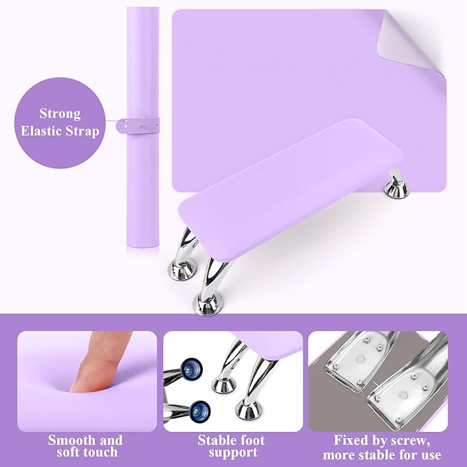 Nail Arm Rest for Acrylic Nails with Nail Table Mat, Microfiber Leather Nail Hand Rest Cushion for Nails, Soft Hand Pillow Footstool with Foldable Nail Art Hand Rest Pad for Nail Tech Use (Purple)