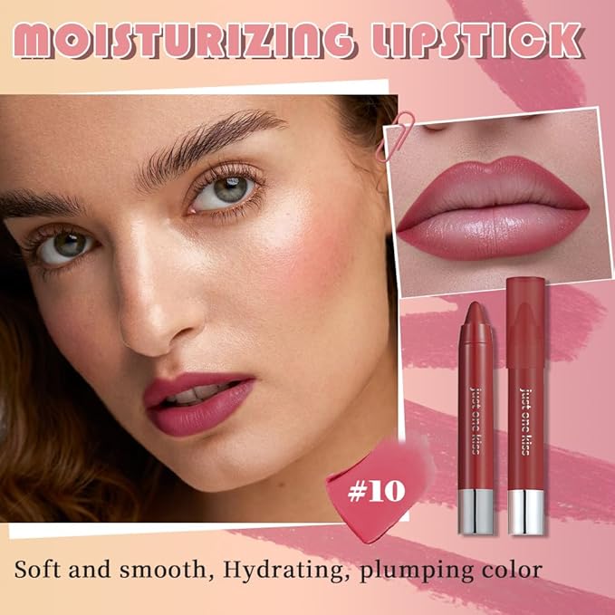 Ruby Red Hydrating Cream Lipstick Lip Crayon for Women, Moisturizing Lipstick Long-lasting Waterproof, Retractable Lips Crayon Liner for Ombre Shades, Tinted Lip Balm + Lips Color in One, 10
