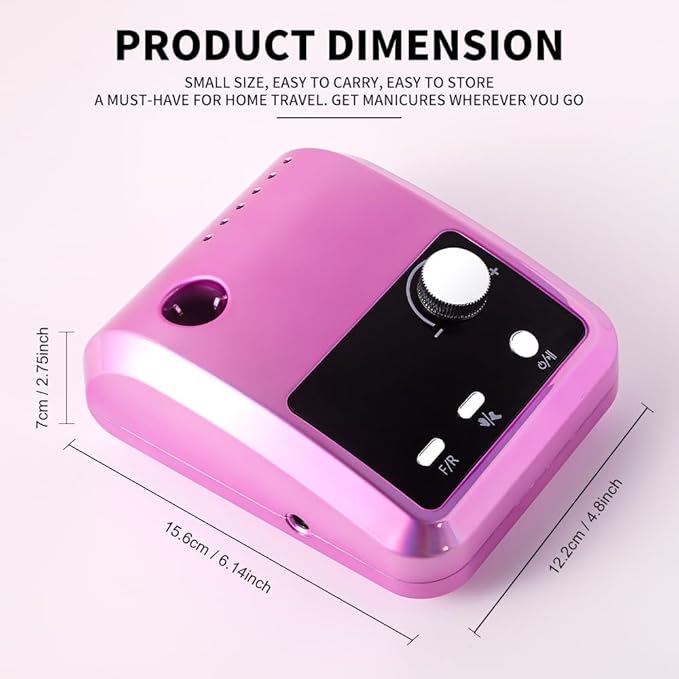 ANRLO Professional Electric Nail Drill, 45000 RPM Cordless Rechargeable E-File Machine, with 12 Bits, Sanding Bands, LCD Display for Acrylic Gel Nails (DMJ-204-Purple-US)