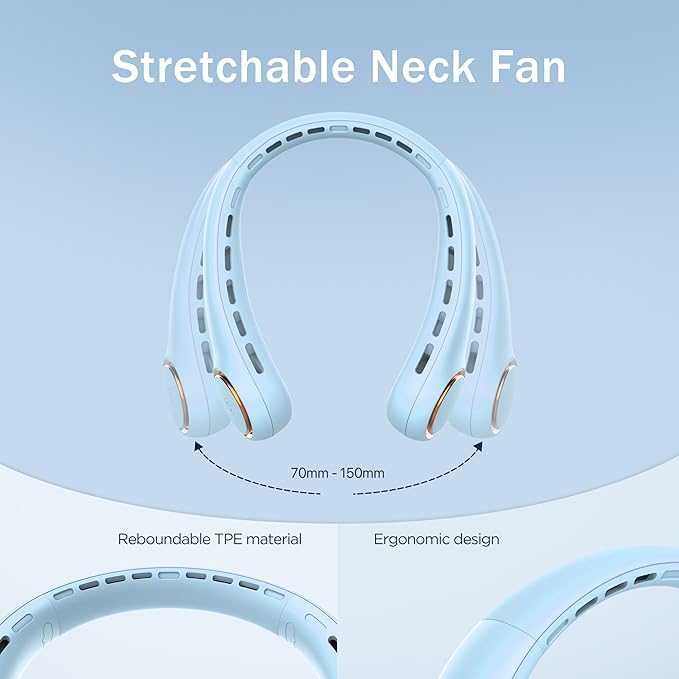 Portable Neck Fan, Personal Fan with 4000mAh Battery, Rechargeable Neck Fan with 3 Speeds and 64 Cool Lights, Birthday Gifts for Men Women Mom Dad, Hands Free Cooling fan for Summer(Blue)