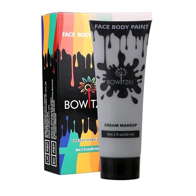 Bowitzki Face and Body Paint 2oz Cream Makeup 60ml Water Based Face Painting Special Effects For Adults Children Kids Halloween Christmas Party Stage Cosplay (Grey)