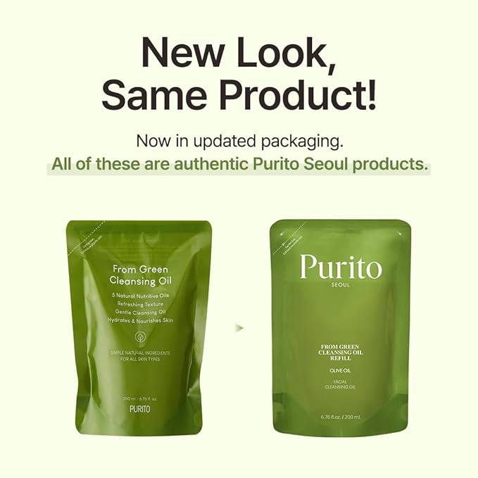 PURITO From Green Cleansing Oil Refill, Fragrance-Free Makeup Remover for Face & Eyes, Gentle Vegan Oil Cleanser for Sunscreen & Waterproof Makeup, Cruelty-Free Korean Skin Care