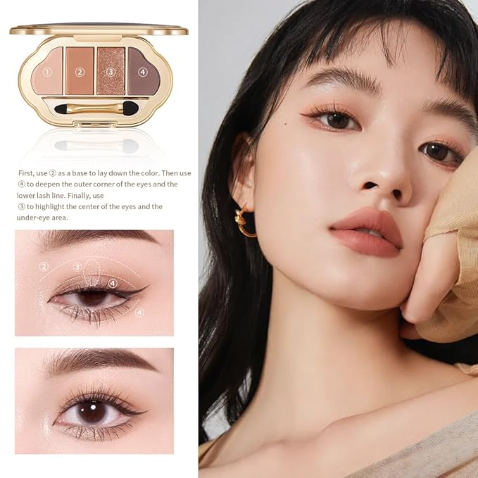 4 Color Eyeshadow Palette, Matte and Shimmer Powder Makeup, Highly Pigmented Blendable Shadows, Long-Lasting Waterproof, Natural Nude Brown Pink Shades (5#, 1 Count (Pack of 1))