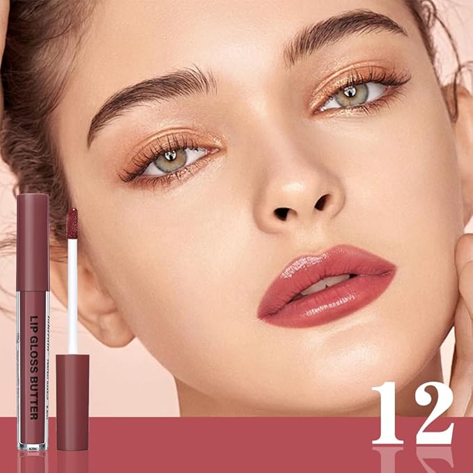 Honey Butter Lip Stain Tinted Lip Gloss, Shine Moisturizing Plumper Liquid Lipstick for Women, Natural Nourishing Hydrating Lip Balm for Dry Lips, Lightweight Lip Liner Care Makeup,Vegan #12+#8