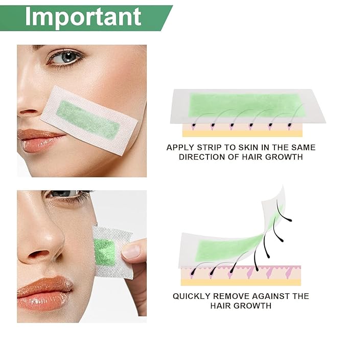 Facial Wax Strips - 100 Count, Facial Hair Removal for Women, Waxing Strips for Face Eyebrow Upper Lip Cheek Hair Remover, Quick & Painless Waxing Kit for All Skin Types