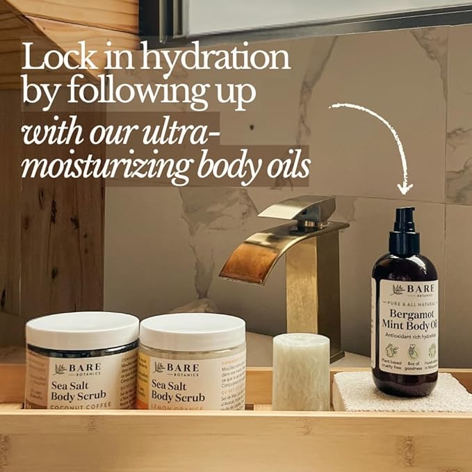 Bare Botanics Vanilla Hazelnut Coffee Body Scrub 24 oz - Naturally Scented Sea Salt Scrub Made in Madison, WI - Formulated w/Skin Loving Moisturizers - Vegan, Cruelty Free w/a Cute Wooden Spoon