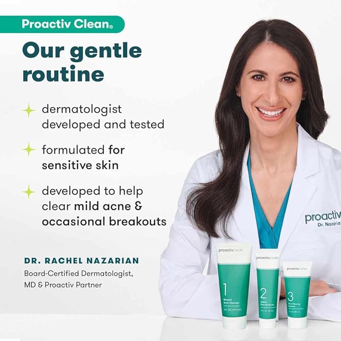 Proactiv Clean 3 Step Acne Routine w/ Pimple Patches- Sulfur Acne Treatment Cleanser, Azelaic Acid Serum, and Facial Moisturizer for Sensitive, Acne-Prone Skin- 30 Day Acne Kit with Pimple Patches