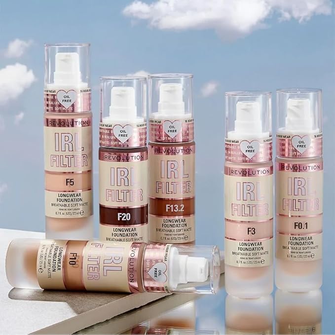 Revolution, IRL Filter Longwear Foundation, Soft & Breathable Formula, Medium to Full Coverage, Matte Finish, F1, 0.7 fl oz
