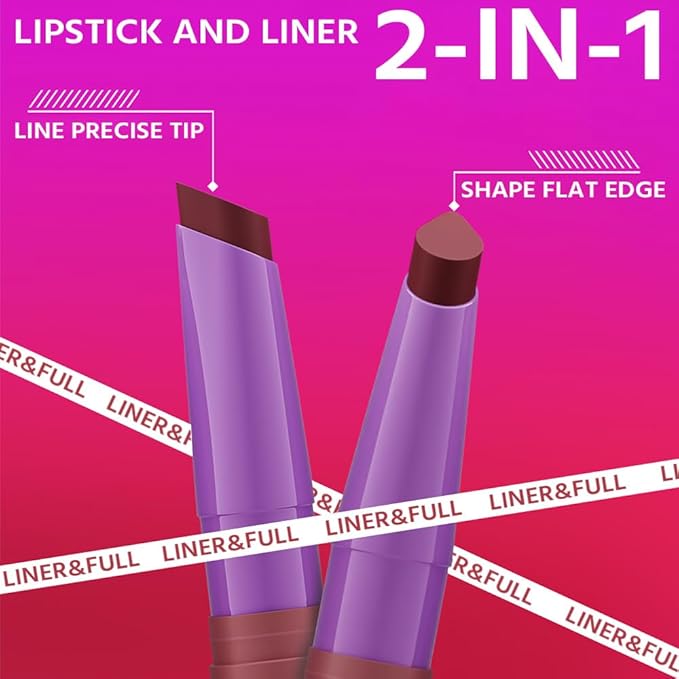 SUAKE 2-IN-1 Lipstick Lipliner, Velvet Matte Finish, Smooth & Plump, 12 Universal Lip Color-Nude Pink Rose Mauve Berry Plum, Creamy Formula for Lip Makeup, All-Day Wear, Cruelty-Free (#03 ROSE FLAME)