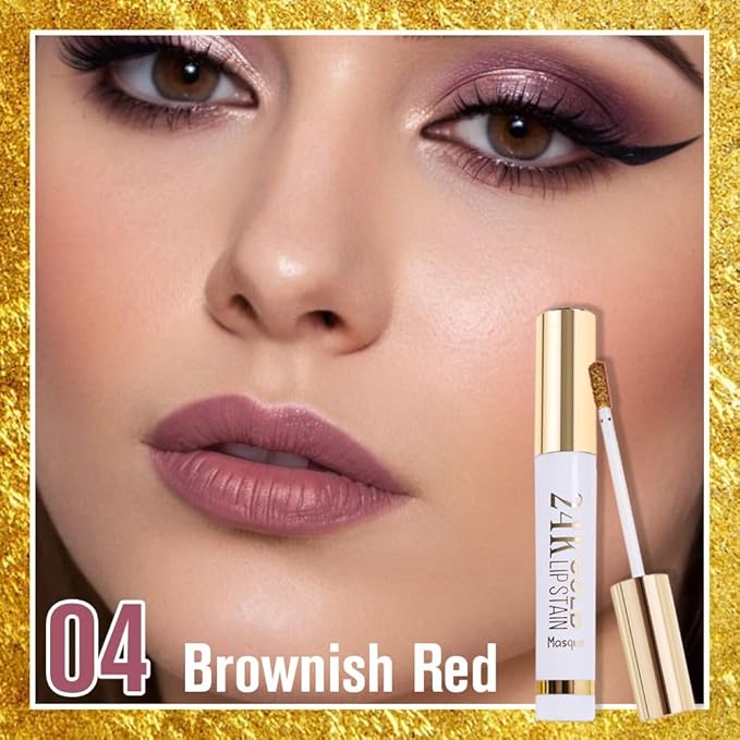 2Pcs 24K Gold Peel Off Matte Liquid Lip Gloss Stain-Lip Liner with Tweezer, Peel Off Lip Stain, Long Lasting & Waterproof Lipstick Tattoo, Transfer-Proof Lip Gloss for All Skin Types, 02+04