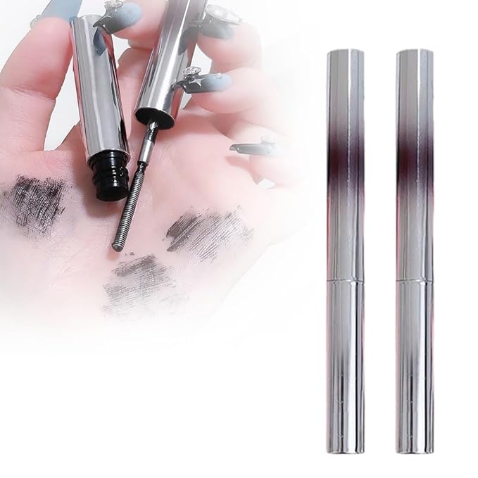 Iron Wand Mascara, Metal Wand Mascara Black Washable Metal Mascaras, Waterproof Long-Lasting 3D Curling Eyelash Iron Mascaras with No Flaking (Black+Brown)