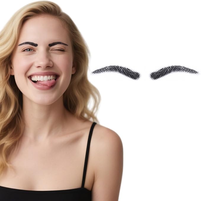 Fake Eyebrows, False EyeBrows 100% Handmade Full Lace Re-Usable Natural Invisible Realistic False Eyebrow Extensions for Man and Women, One Pair (Style 9)