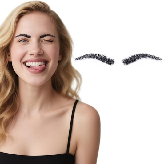 Fake Eyebrows, False EyeBrows 100% Handmade Full Lace Re-Usable Natural Invisible Realistic False Eyebrow Extensions for Man and Women, One Pair (Style 9)