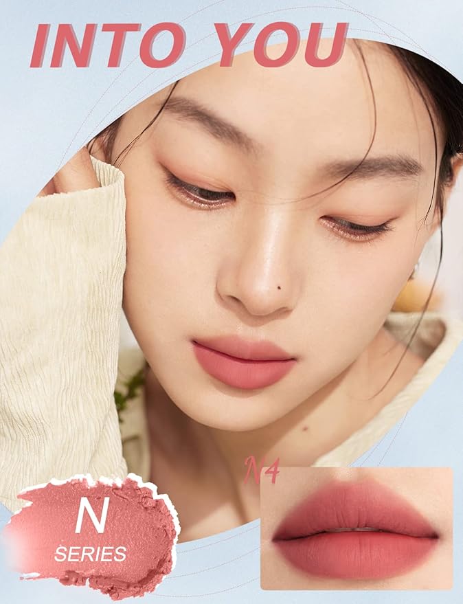 INTO YOU Matte Lipstick, Super Stay Lipstick for Women, Lip Stain Long Lasting Waterproof, Lip Mud Soft Lightweight, Smooth Lip Clay Mousse, Dual-Use For Lips And Cheek, Pink Lipstick (N4)
