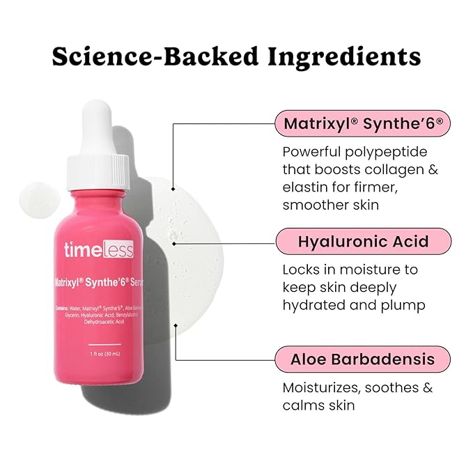 Timeless Skin Care Matrixyl Synthe’6 Serum - Face Serum for Skin Care - with Hyaluronic Acid for Hydration - 1 oz