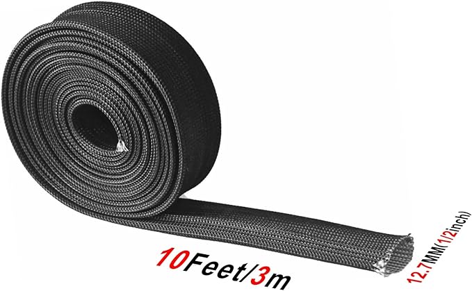 Heat Shield Sleeve Fuel Line Heat Shield Auto Hose Spark Plug Wire Cover Protectors Boots Roll 2500 Degree for Car&Auto Wire Loom Brake Cable (1/2" IDX10', BLACK)
