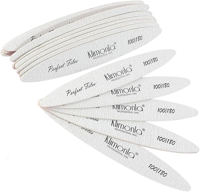Klimonla 25pcs Professional Oval Nail Files Emery Board Set 100/180 Grit Dual-Grit Buffer Files for Natural & Acrylic Nails Tools Suit for Home Salon